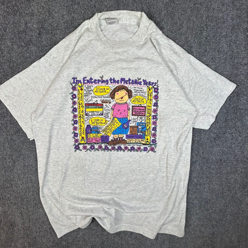 Vintage 90s Best Fruit of the Loom Metallic Years Graphic‎ T-Shirt XL Grey USA